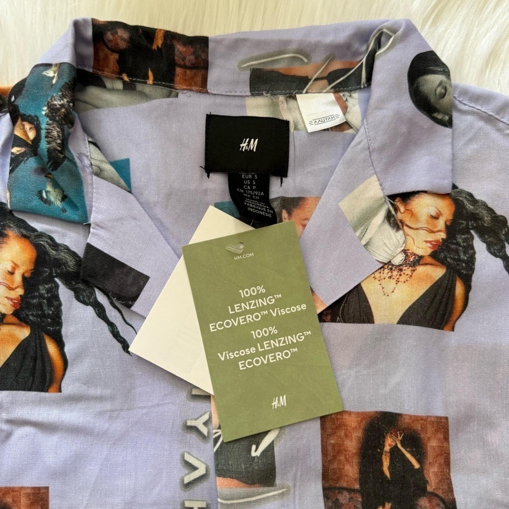 H&M Aaliyah All Over Photo Print Button Down Shirt Small - Picture 3 of 6